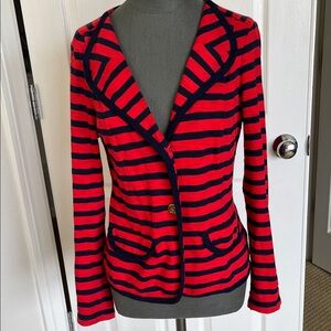 CABI 100% Cotton Striped Red and Blue Women's Blazer Size Medium nautical soft a